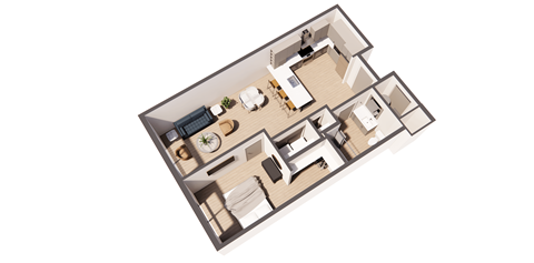 Floor plan for 1 bed, 1 bath, 740 sqft